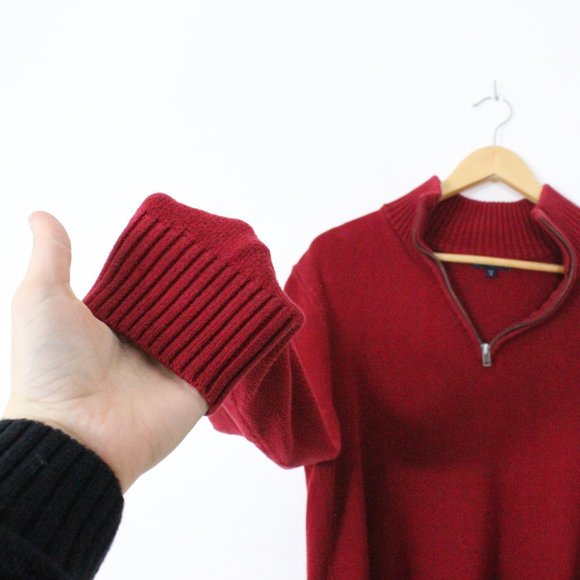 *Gap 3/4 Zip Red Collard Sweater - Picture 3 of 4
